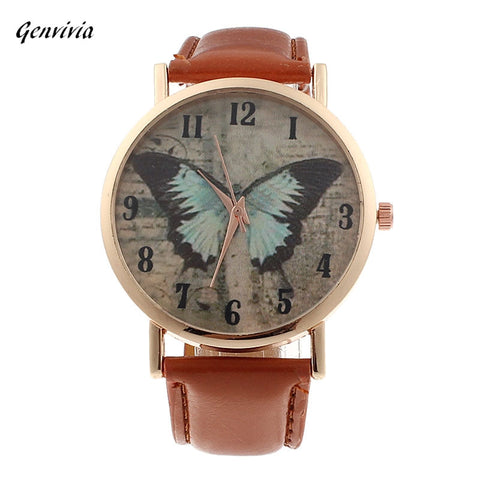 women butterfly watches Luxuxy Geneva Women Butterfly Leather Quartz Watch relojes mujer Casual Watch Female Watches